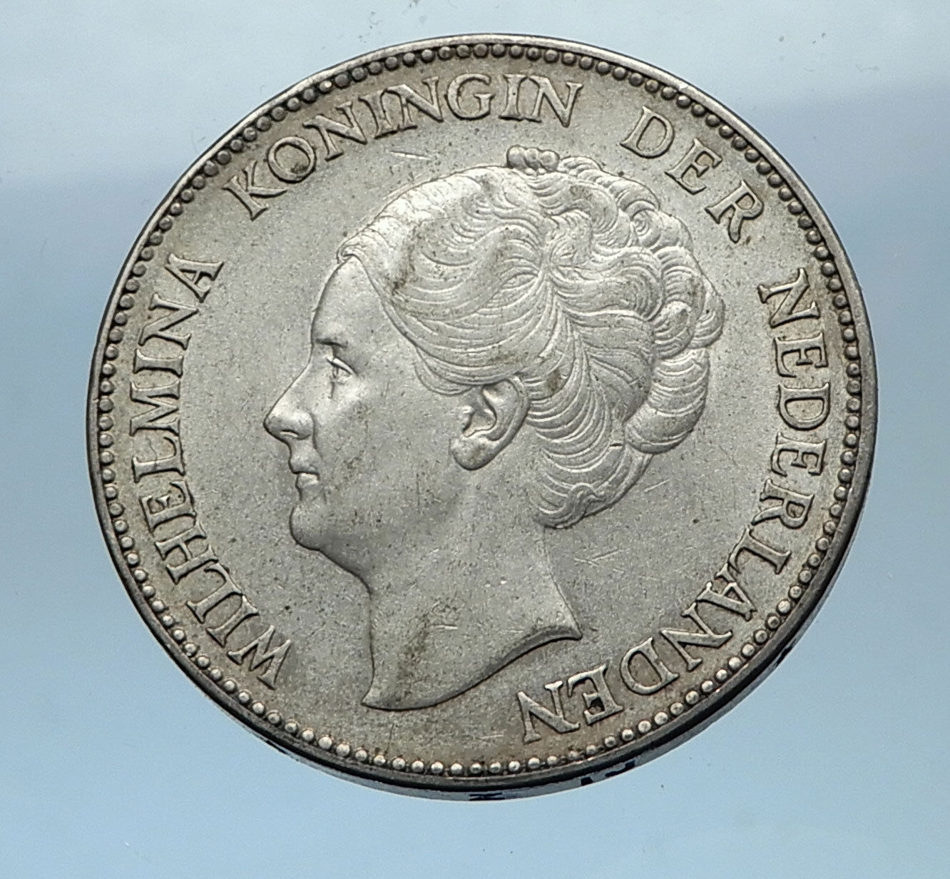 1923 Netherlands Kingdom Queen WILHELMINA 1 Gulden Authentic Silver Coin i68333