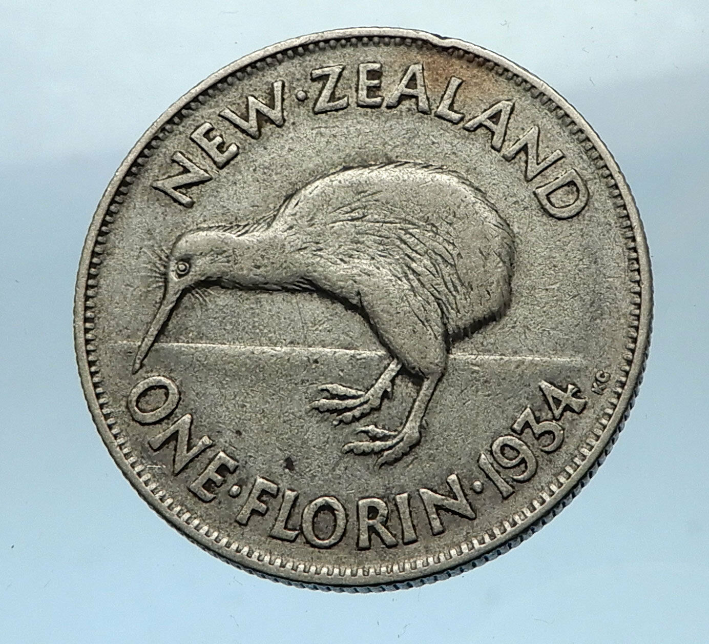 1934 NEW ZEALAND under UK King George V Silver Florin Coin w KIWI BIRD i68511