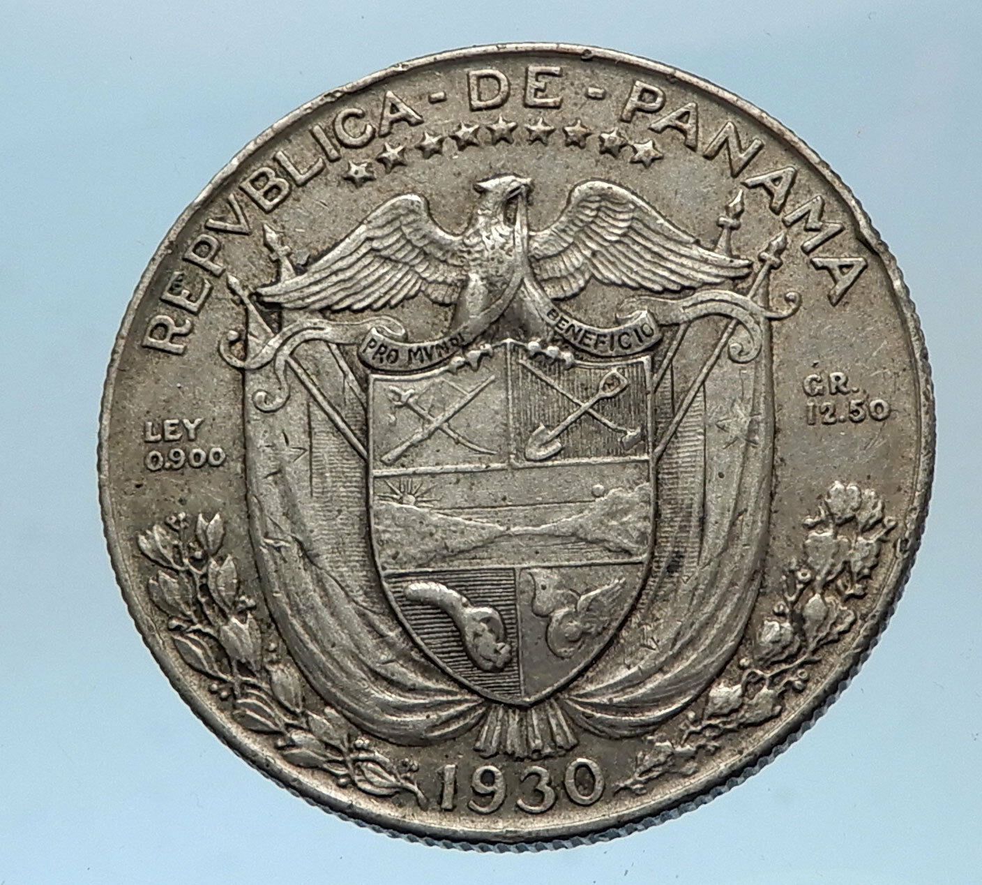 1930 PANAMA BIG 3cm Silver CONQUISTADOR Half BALBOA Central America Coin i68586