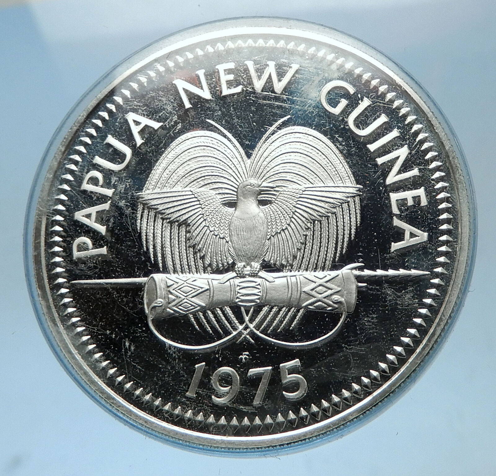 1975 PAPUA NEW GUINEA Proof Silver 5 Kina Coin w PAPUAN Harpy EAGLE i68594