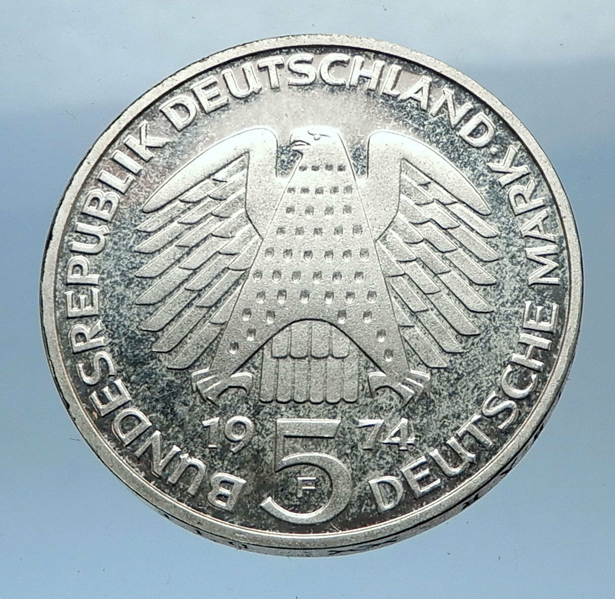 1974 F GERMANY 25 Years of German Federal Constitution Law Silver 5 Mark i68967