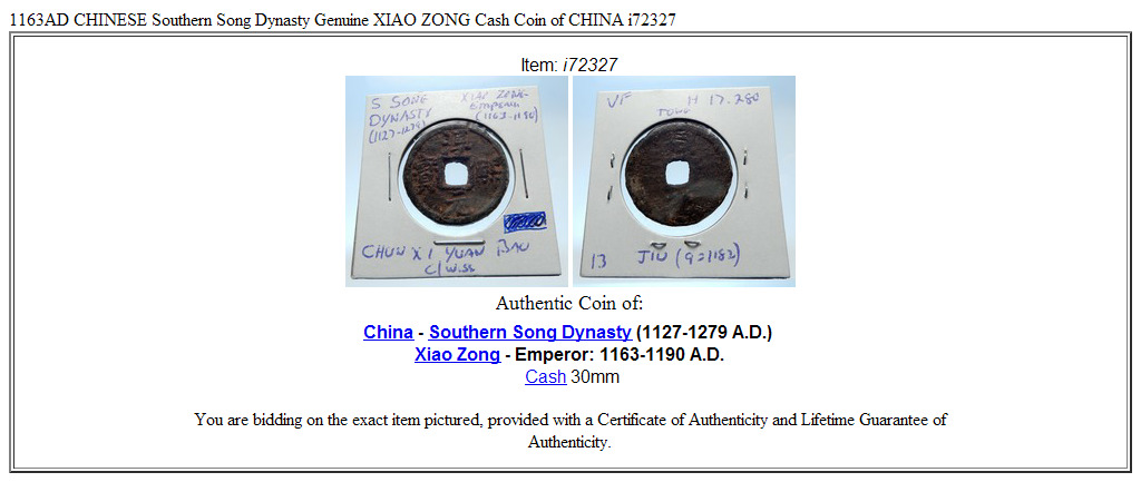 1163AD CHINESE Southern Song Dynasty Genuine XIAO ZONG Cash Coin of CHINA i72327