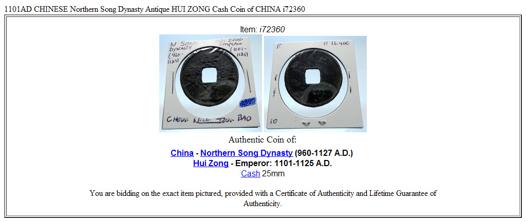 1101AD CHINESE Northern Song Dynasty Antique HUI ZONG Cash Coin of CHINA i72360