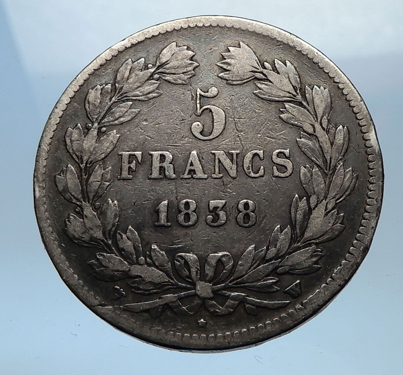 1838 W FRANCE King Louis Philippe I French Silver 5 Francs Coin of Lille i68962