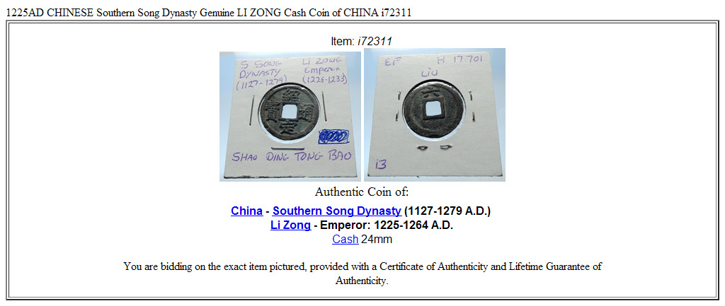 1225AD CHINESE Southern Song Dynasty Genuine LI ZONG Cash Coin of CHINA i72311