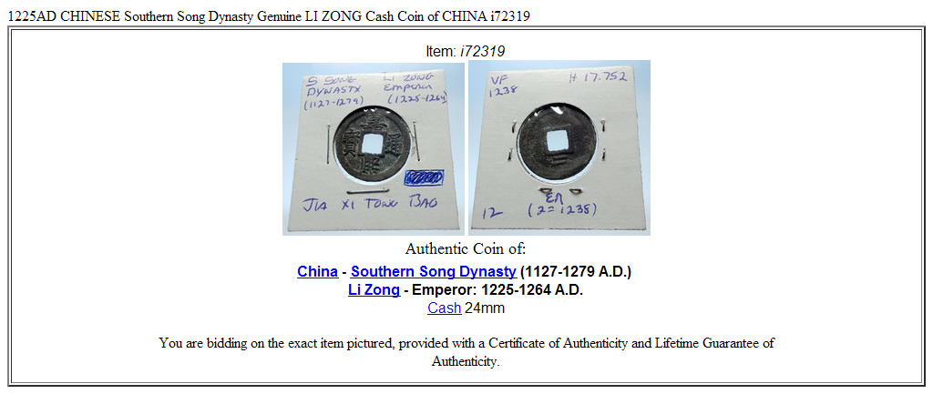 1225AD CHINESE Southern Song Dynasty Genuine LI ZONG Cash Coin of CHINA i72319