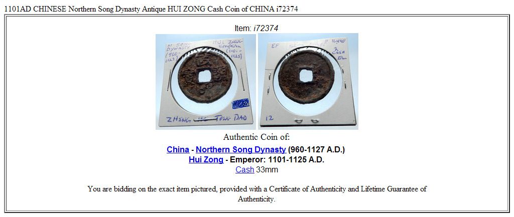 1101AD CHINESE Northern Song Dynasty Antique HUI ZONG Cash Coin of CHINA i72374