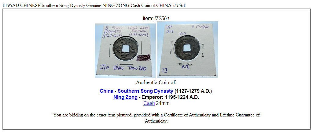 1195AD CHINESE Southern Song Dynasty Genuine NING ZONG Cash Coin of CHINA i72561