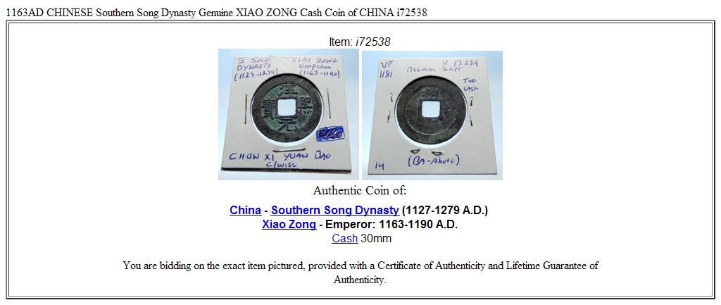 1163AD CHINESE Southern Song Dynasty Genuine XIAO ZONG Cash Coin of CHINA i72538