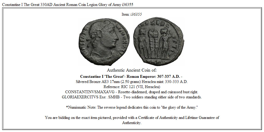 Constantine I The Great 330AD Ancient Roman Coin Legion Glory of Army i36355