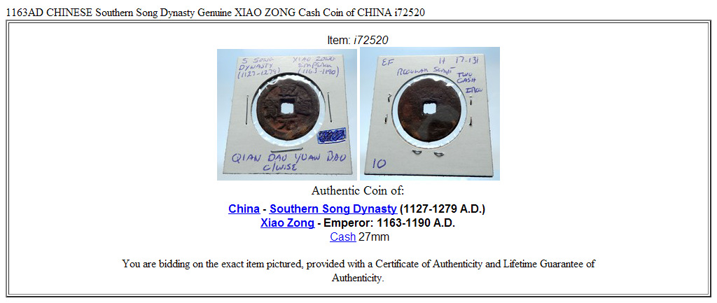 1163AD CHINESE Southern Song Dynasty Genuine XIAO ZONG Cash Coin of CHINA i72520