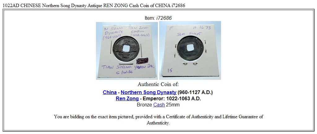 1022AD CHINESE Northern Song Dynasty Antique REN ZONG Cash Coin of CHINA i72686