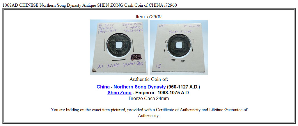 1068AD CHINESE Northern Song Dynasty Antique SHEN ZONG Cash Coin of CHINA i72960