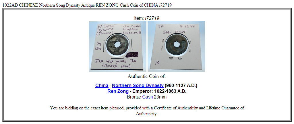 1022AD CHINESE Northern Song Dynasty Antique REN ZONG Cash Coin of CHINA i72719