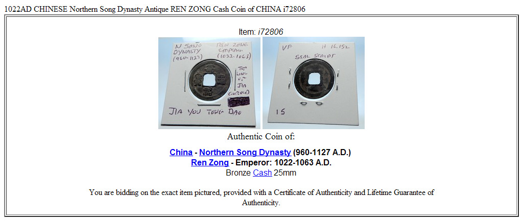 1022AD CHINESE Northern Song Dynasty Antique REN ZONG Cash Coin of CHINA i72806