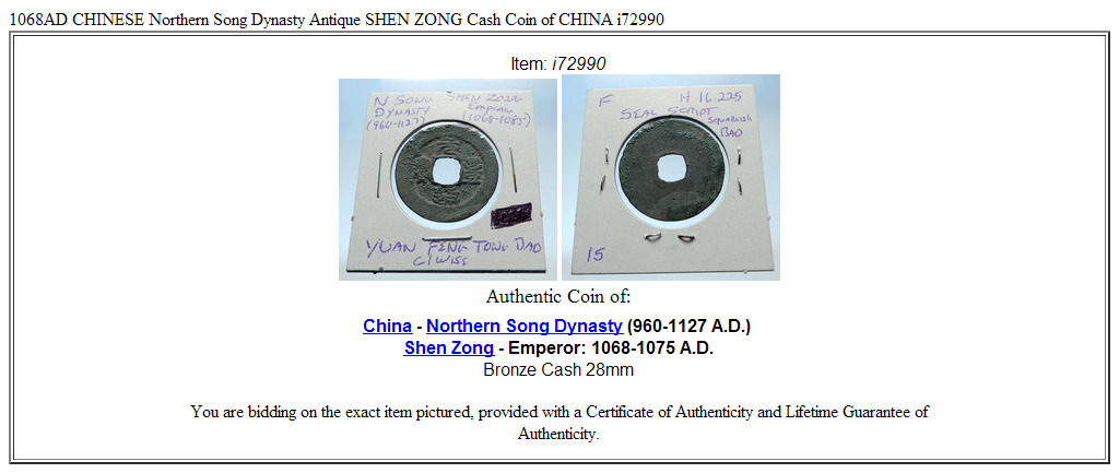 1068AD CHINESE Northern Song Dynasty Antique SHEN ZONG Cash Coin of CHINA i72990