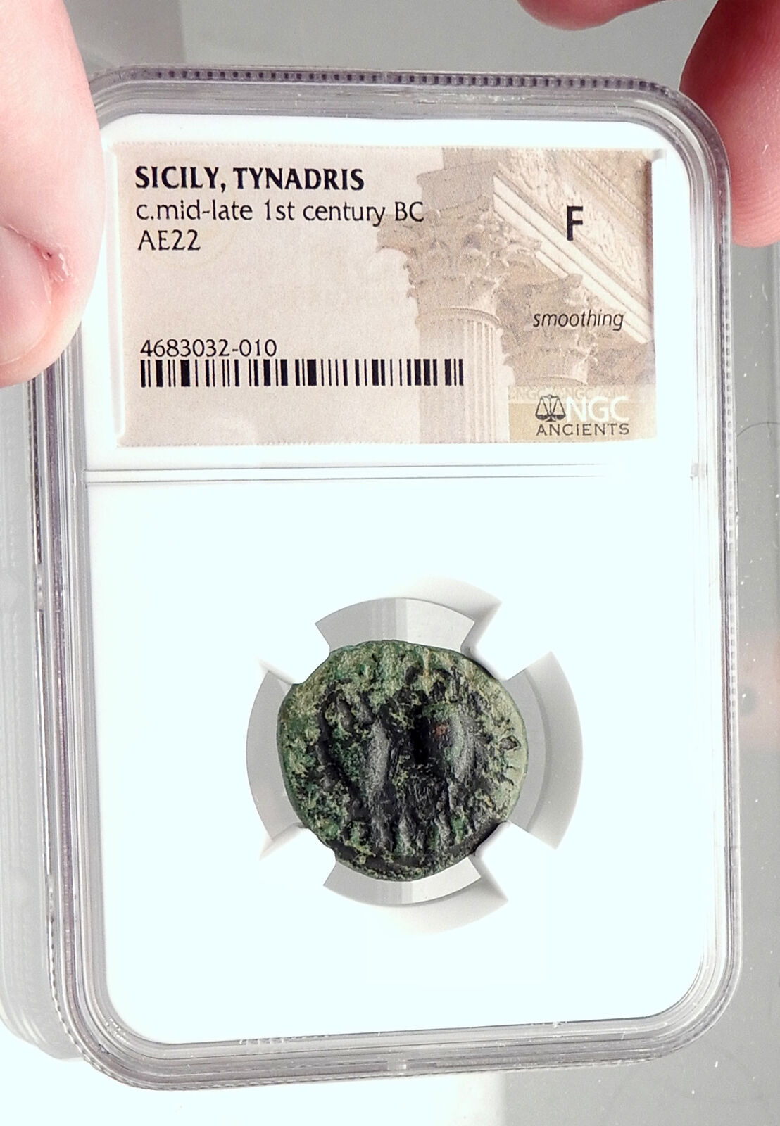 TYNDARIS in SICILY Authentic Ancient 44BC RARE R2 Greek Coin DOLPHIN NGC i72871