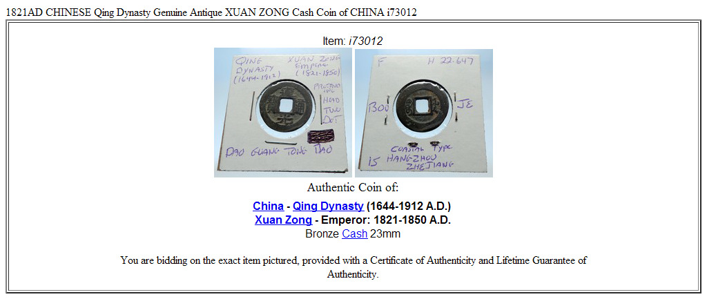 1821AD CHINESE Qing Dynasty Genuine Antique XUAN ZONG Cash Coin of CHINA i73012