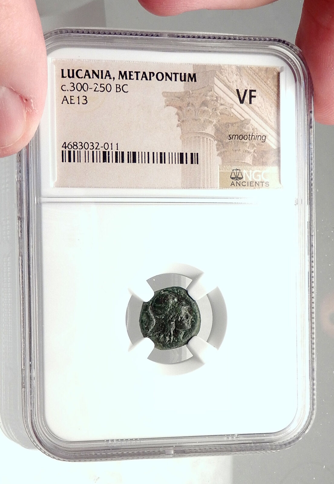 METAPONTION Metapontum in LUCANIA Ancient 300BC Greek Coin ATHENA NGC i72877