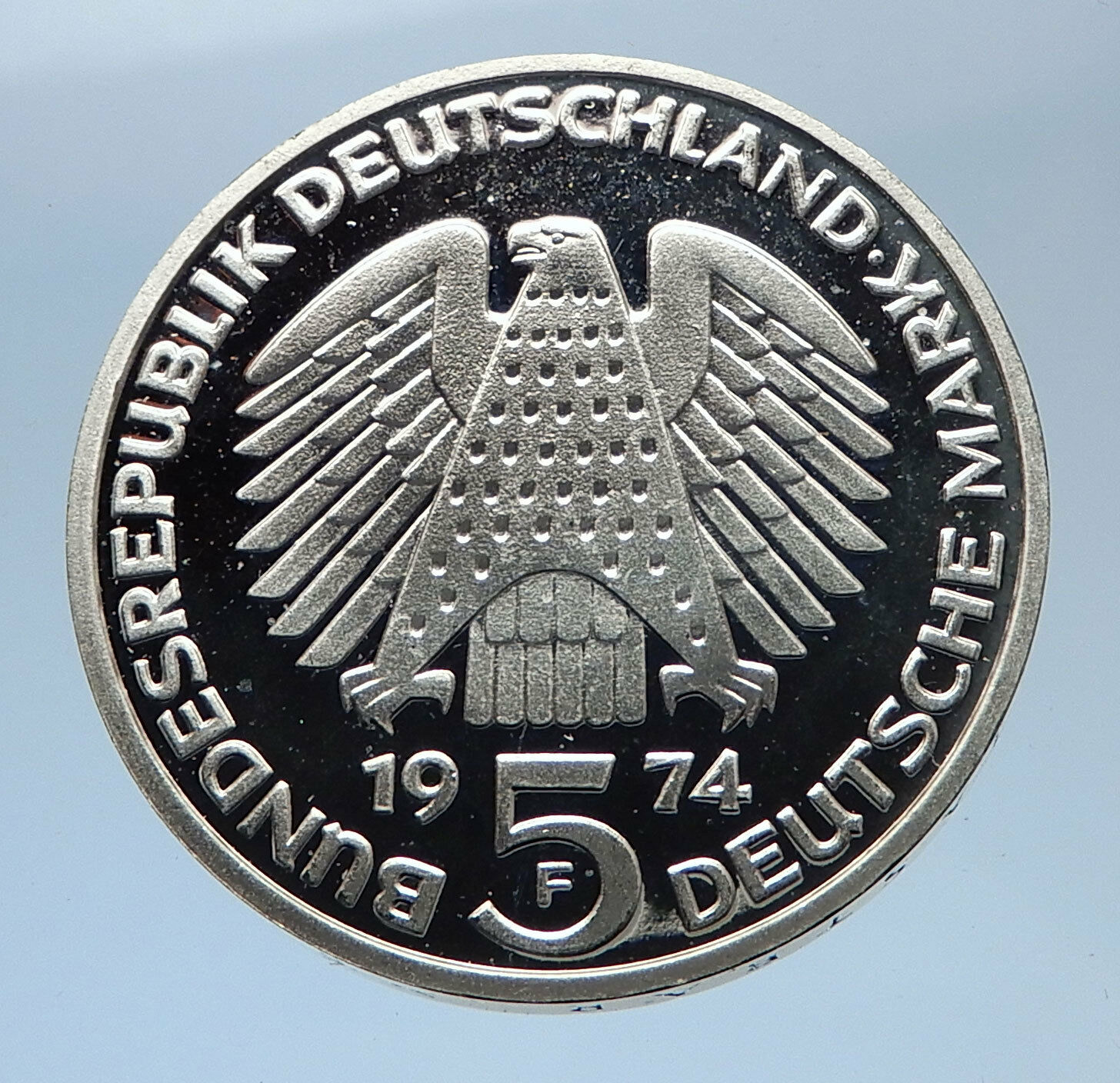 1974 F GERMANY 25 Years of German Federal Constitution Law Silver 5 Mark i69380