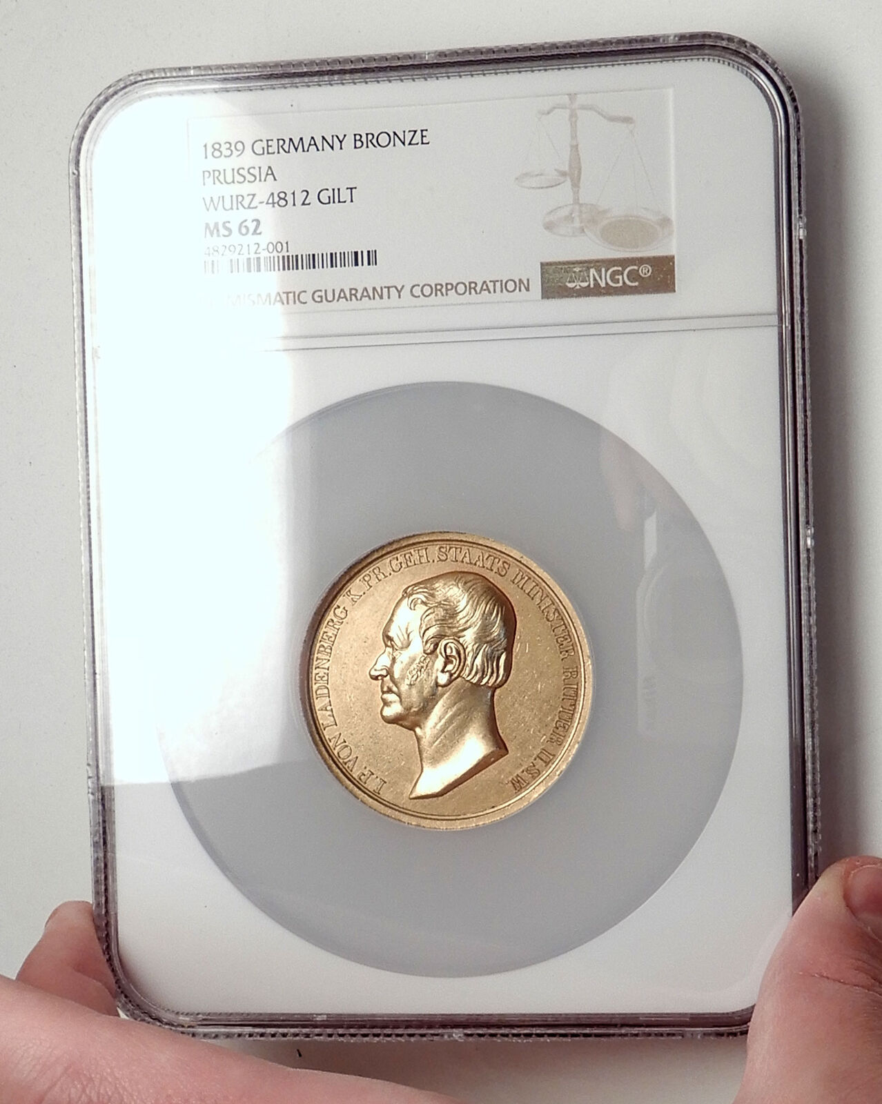 1839 GERMANY German STATES Prussia GILT Medal of VON LADENBERG NGC i73485