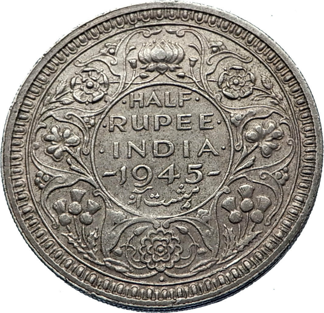 1945 INDIA States Silver 1/2 RUPEE Indian Coin UK George VI Vintage Coin i71836