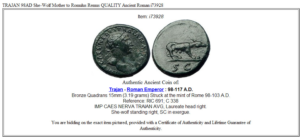 TRAJAN 98AD She-Wolf Mother to Romulus Remus QUALITY Ancient Roman i73928