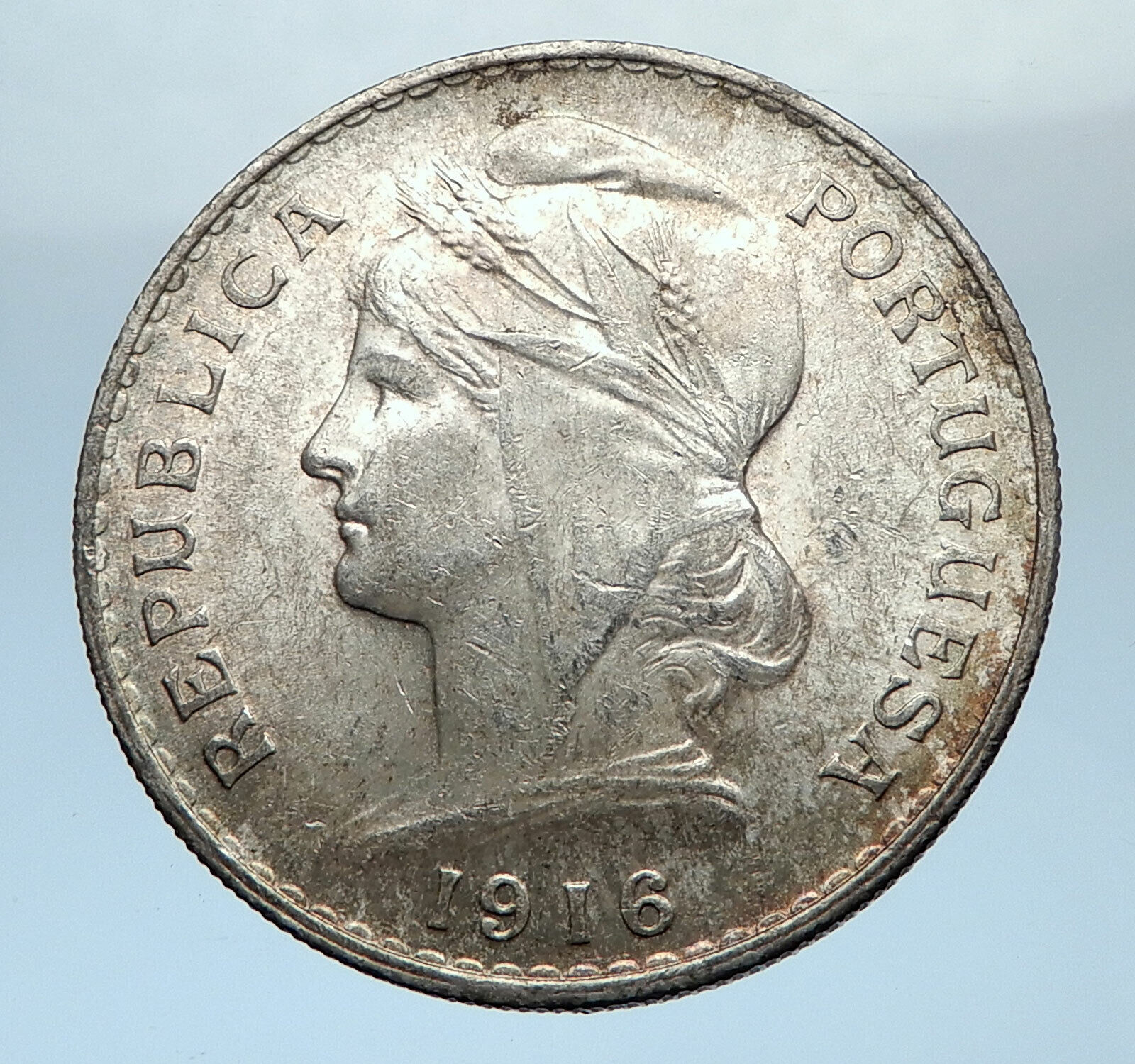 1916 PORTUGAL Antique BIG Silver 50 Centavos PORTUGUESE Coin w LIBERTY i73780