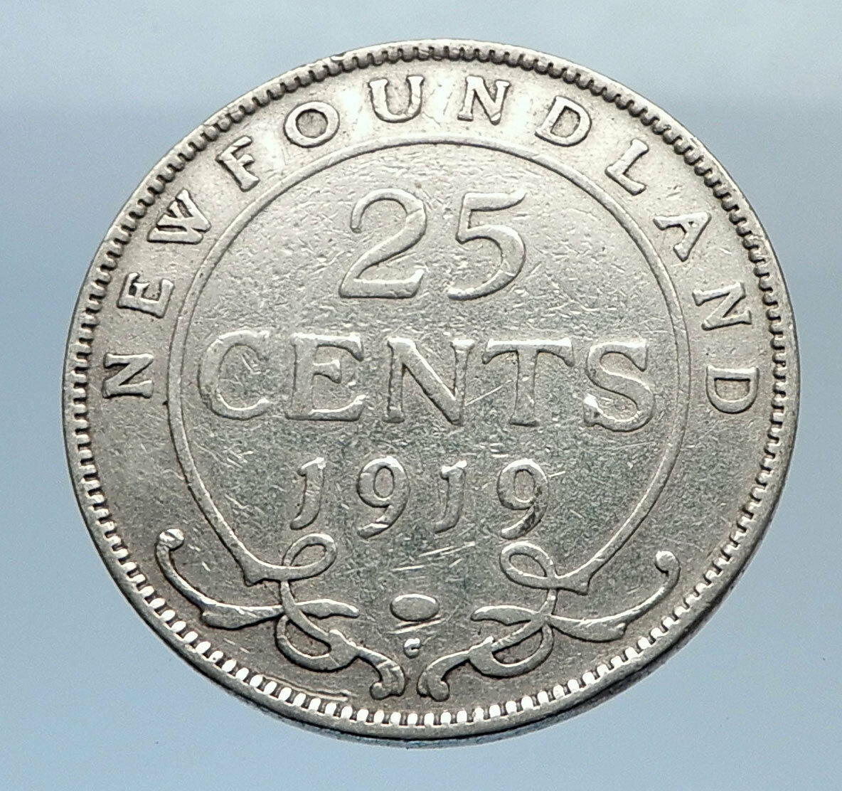 1919 CANADA SILVER 25 CENTS UK King George V Newfoundland Antique Coin i71660