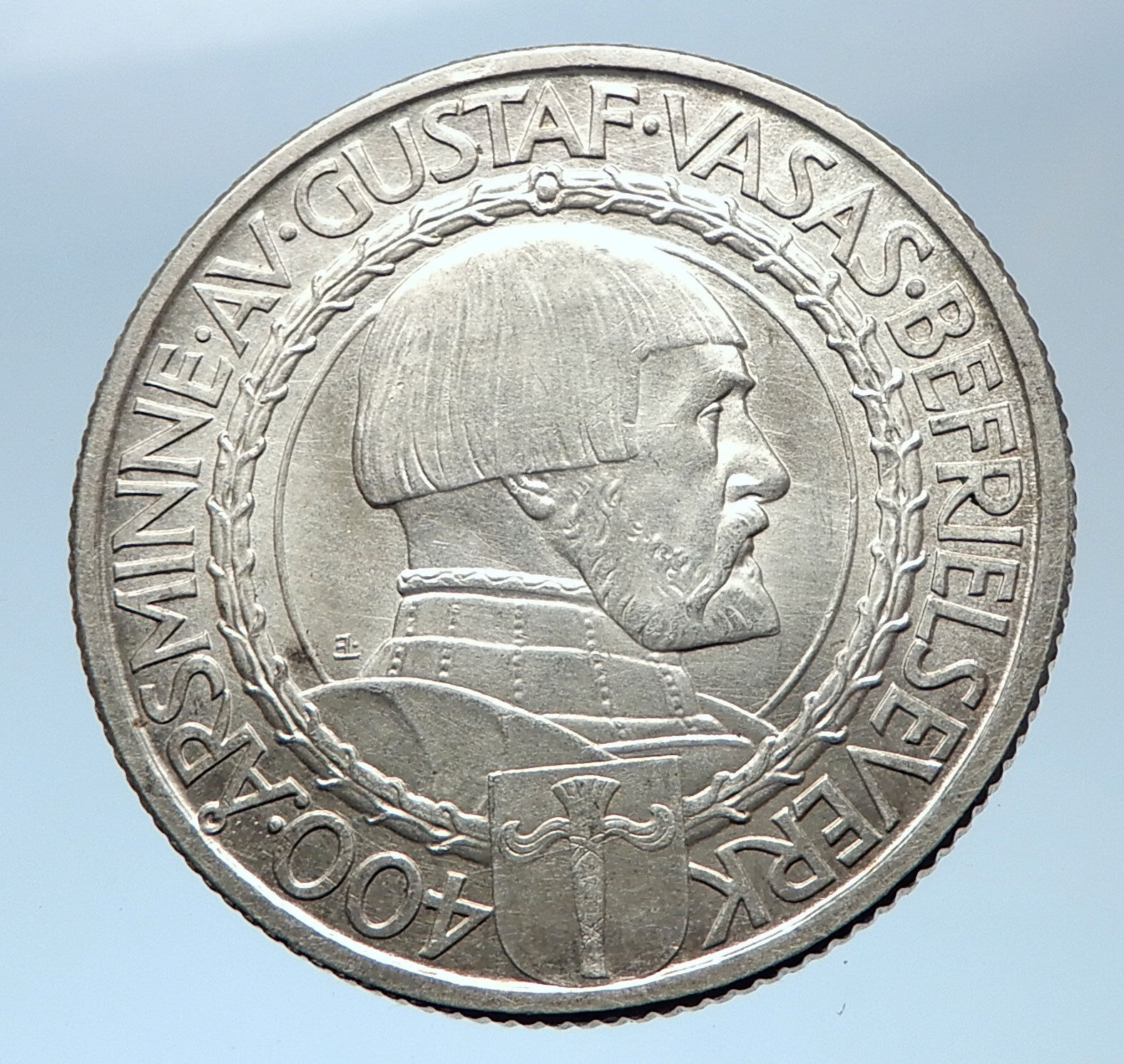 1921 Sweden GUSTAF I Liberation War Anniversary Antique Silver 2 Kr Coin i73951