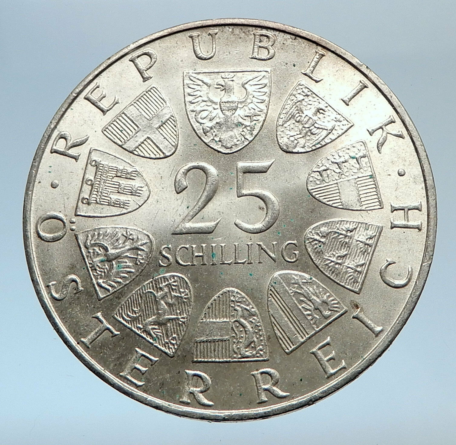 1969 AUSTRIA Poet Writer Peter Rosegger Antique Silver 25 Schilling Coin i74170