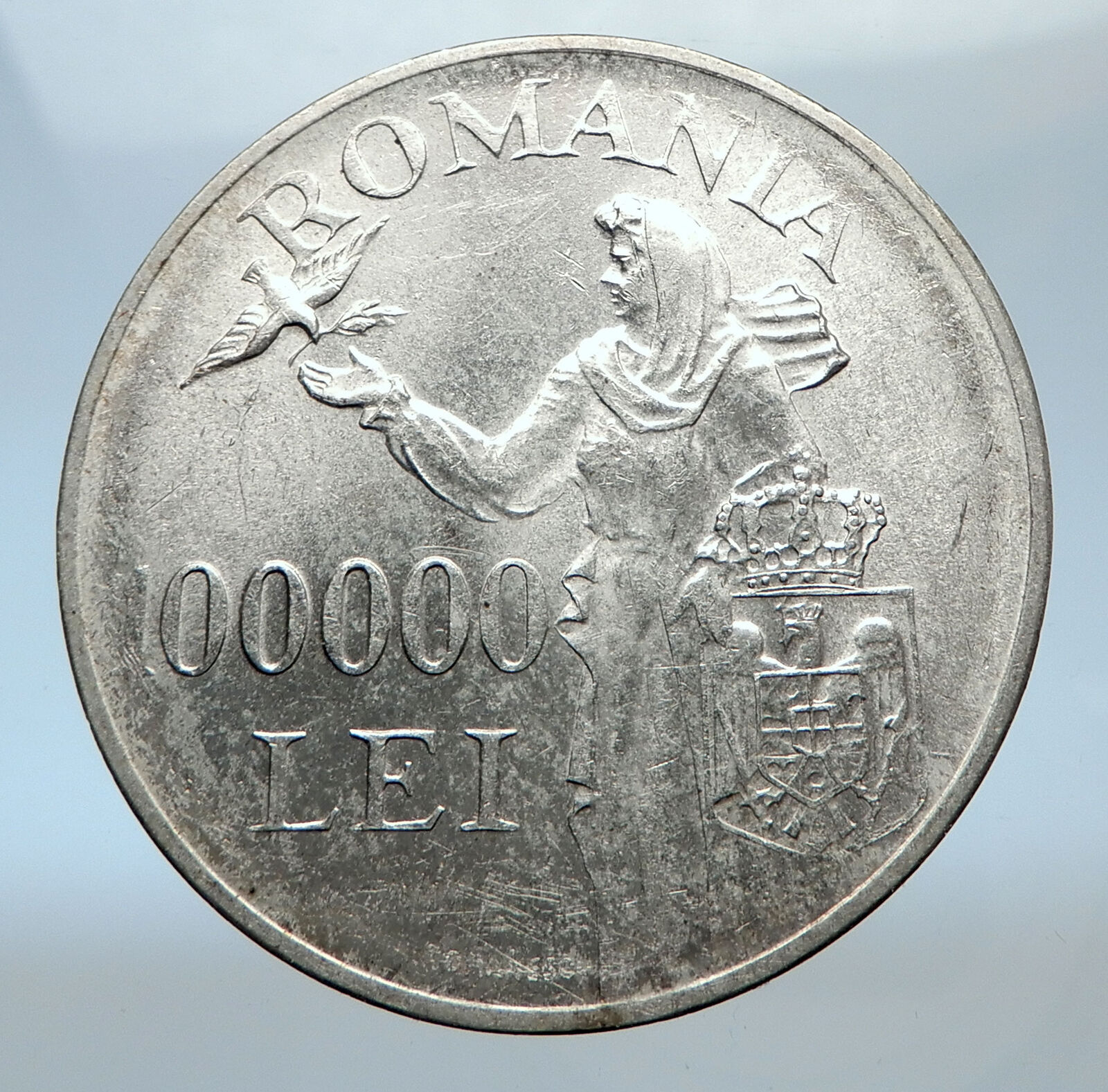 1946 ROMANIA under Michael I w Romanian Lady and Bird Silver Vintage Coin i73816