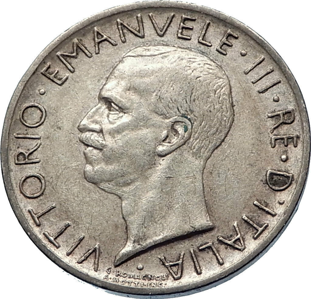 1929 ITALY King Victor Emmanuel III Silver 5 Lire Italian Coin w EAGLE i73948