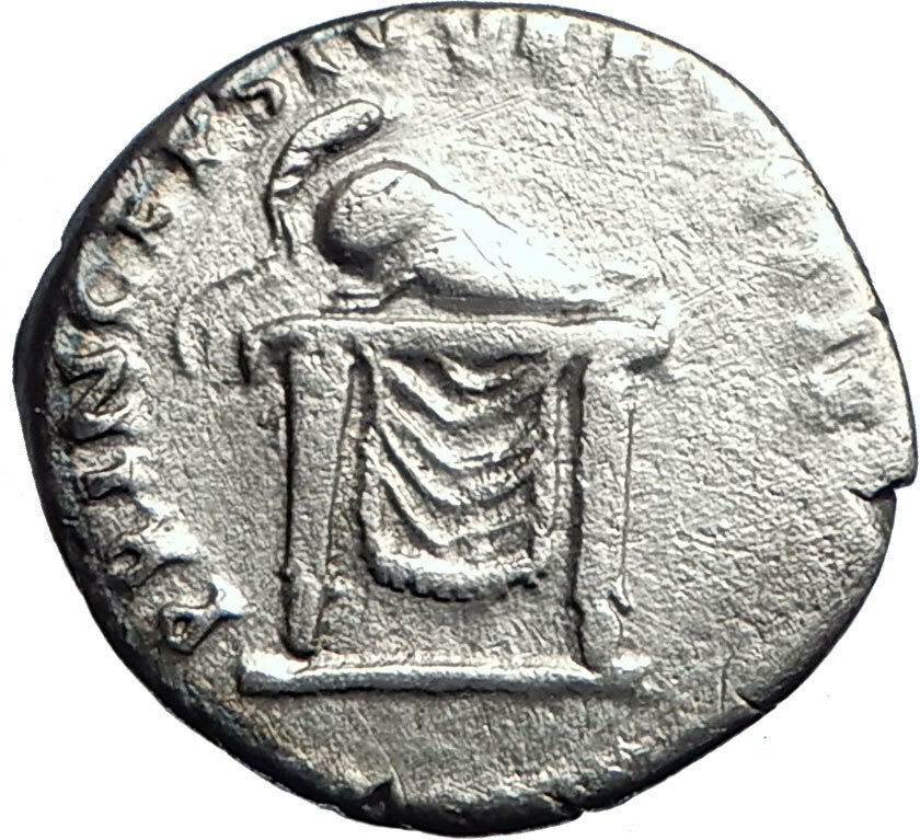 DOMITIAN son of Vespasian 80AD Silver Ancient Roman Coin Throne Helmet i74192