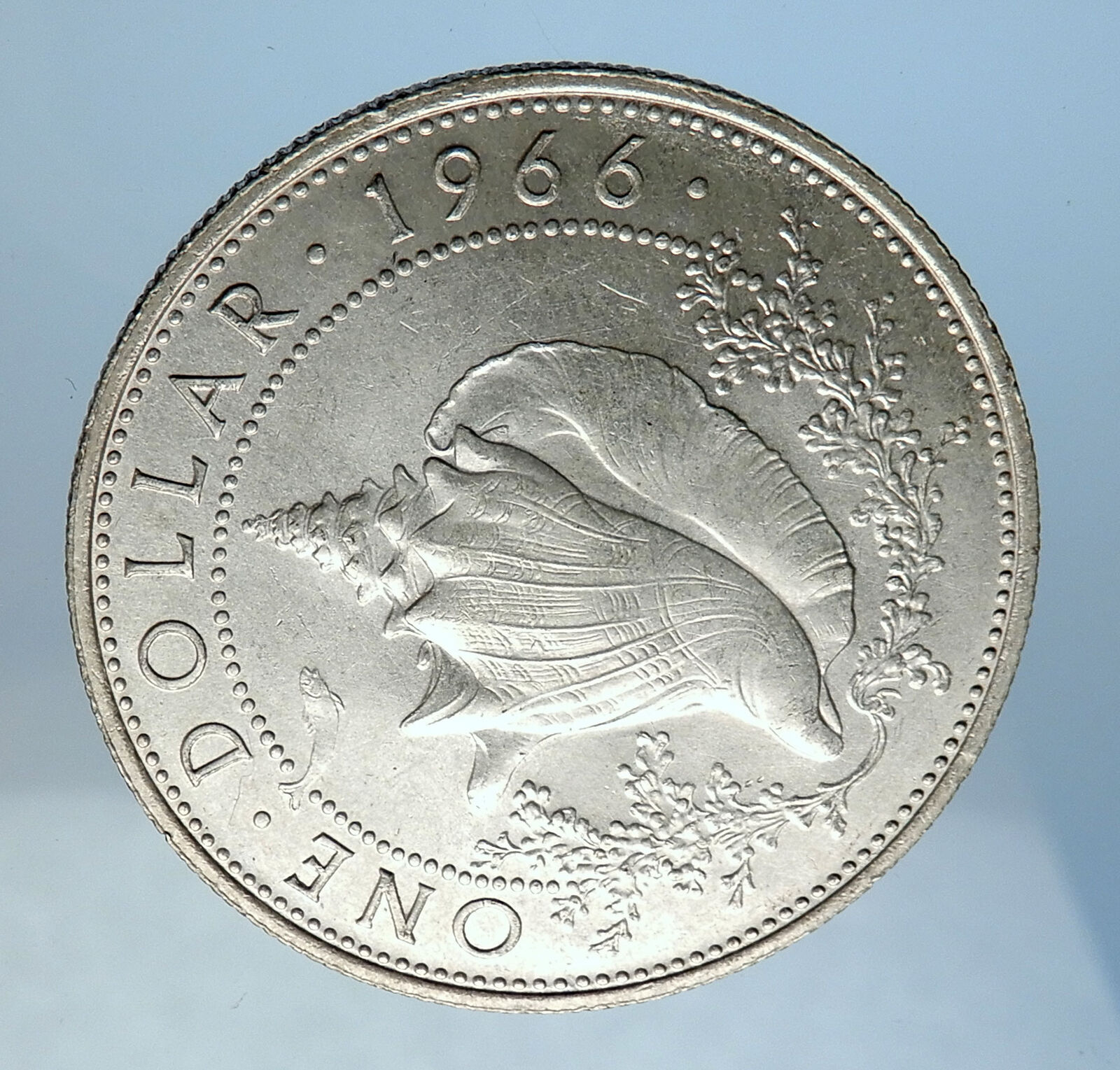 1966 BAHAMAS British Queen Elizabeth II w CONCH SHELL Silver Dollar Coin i71970
