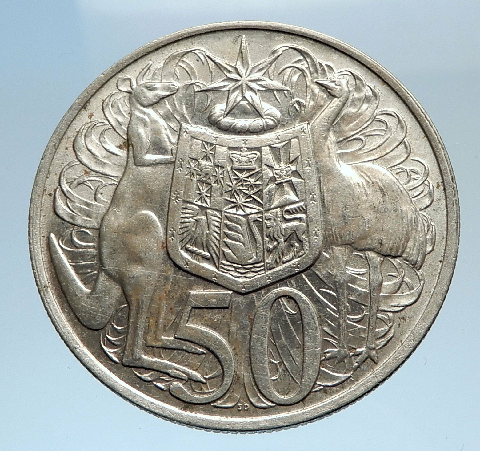 1966 AUSTRALIA UK Queen Elizabeth II with Kangaroos Silver 50 cents Coin i74272