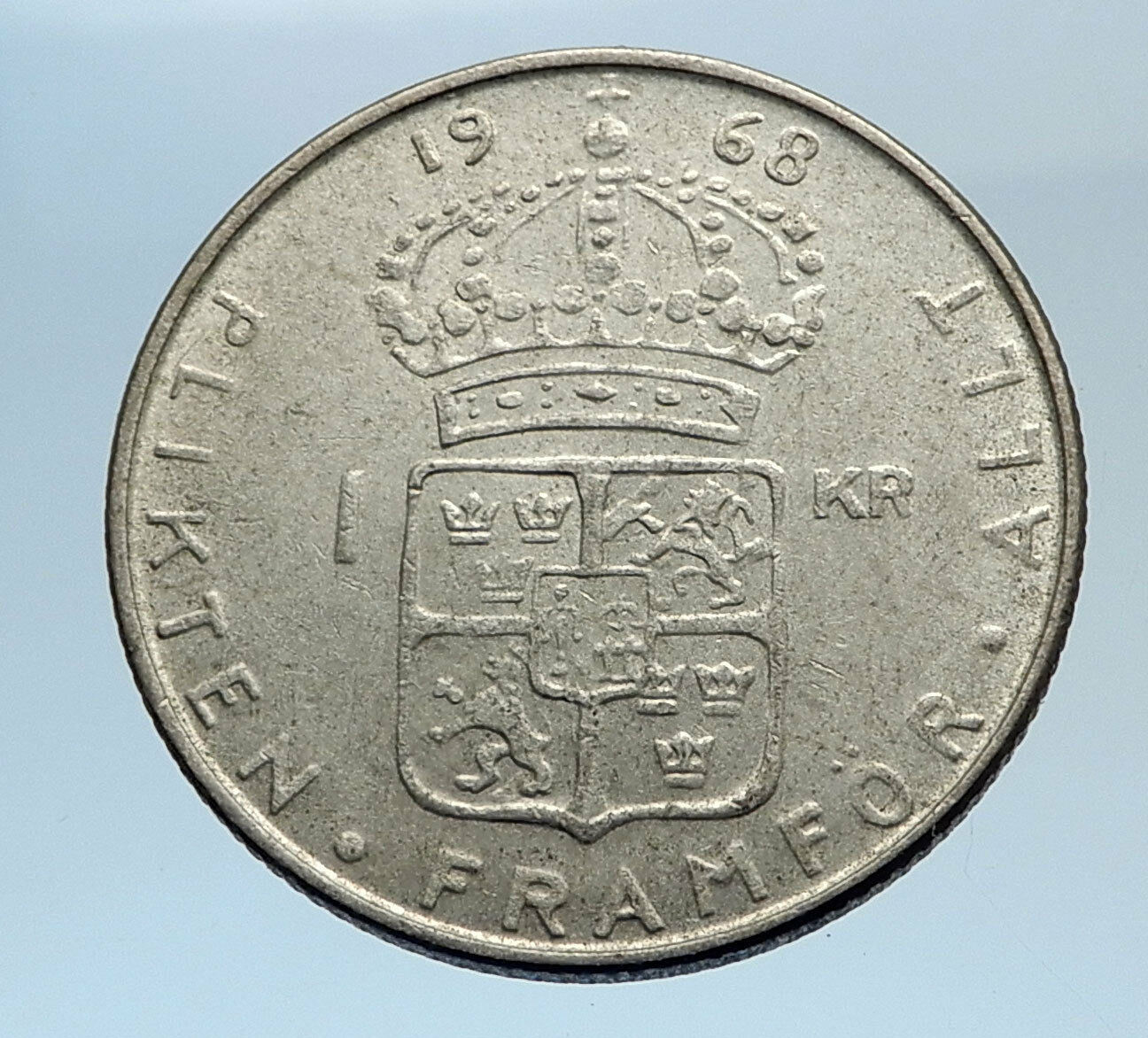 1968 Sweden GUSTAF VI Silver Krona Crowned ARMS Antique Vintage Coin i74285