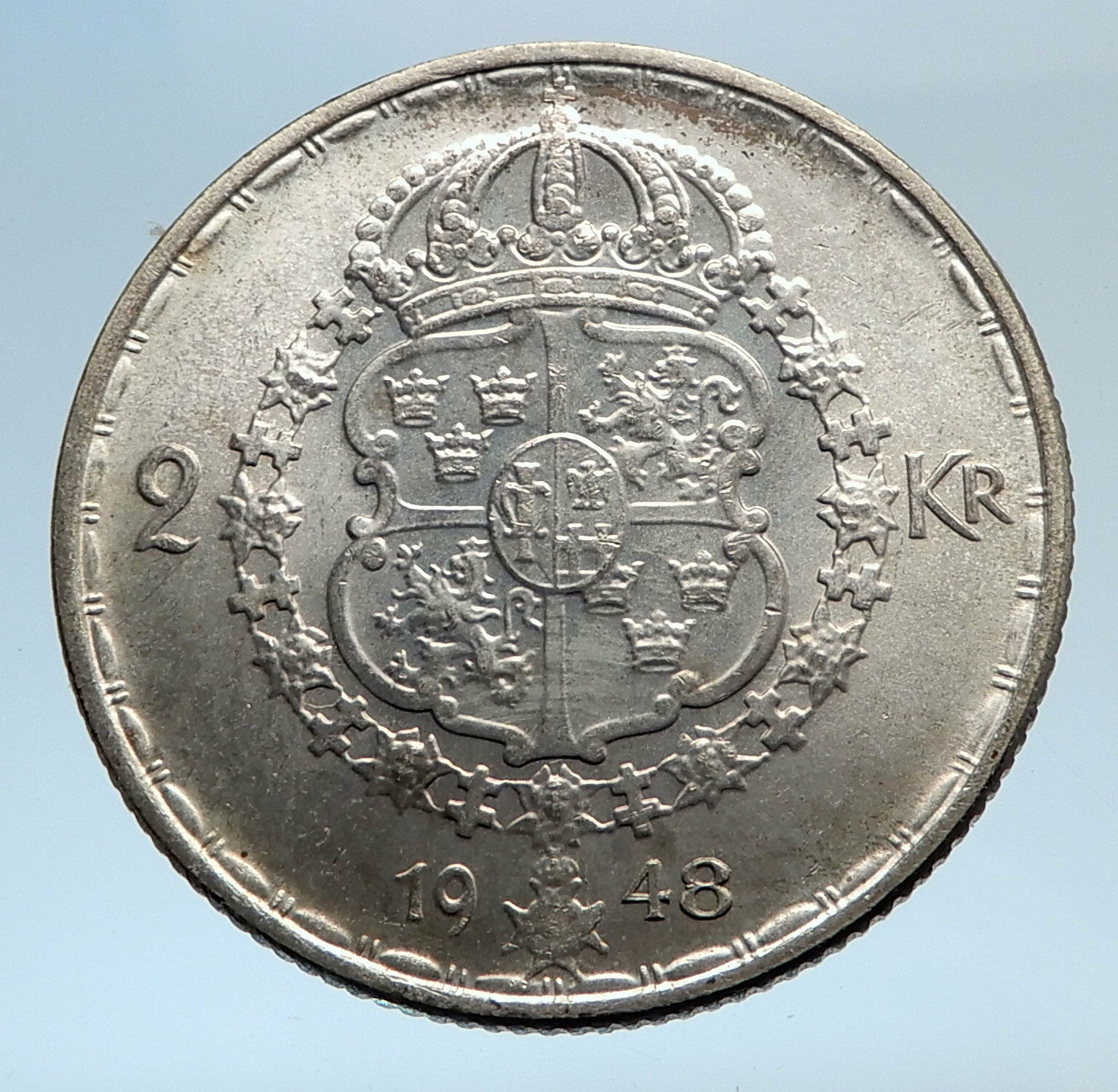 1948 SWEDEN Antique Silver 2 Kronor w KING Gustav V SWEDISH Vintage Coin i74301