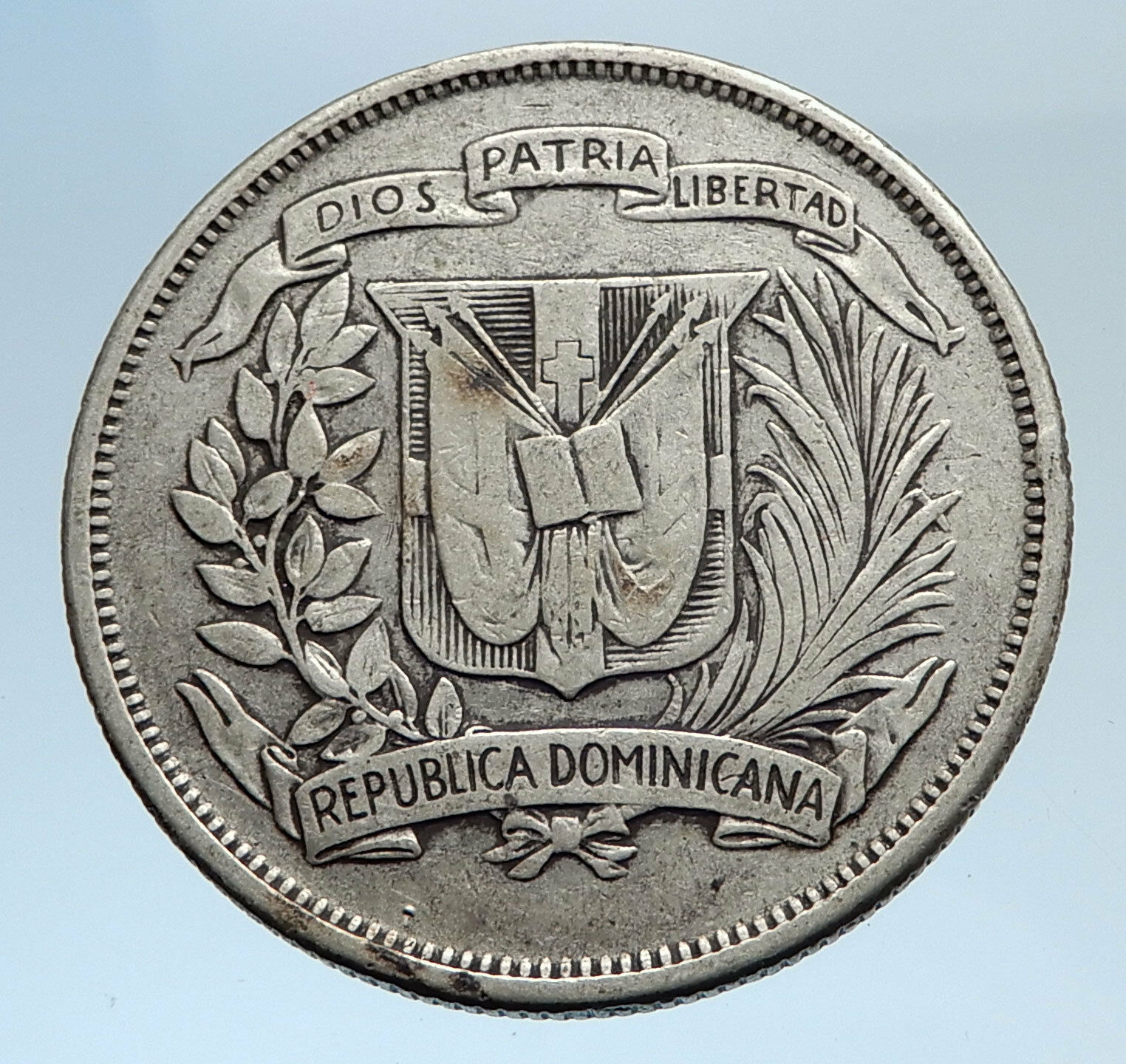 1947 DOMINICAN REPUBLIC Silver Liberty LIBERTO Arms Antique Silver Coin i74302