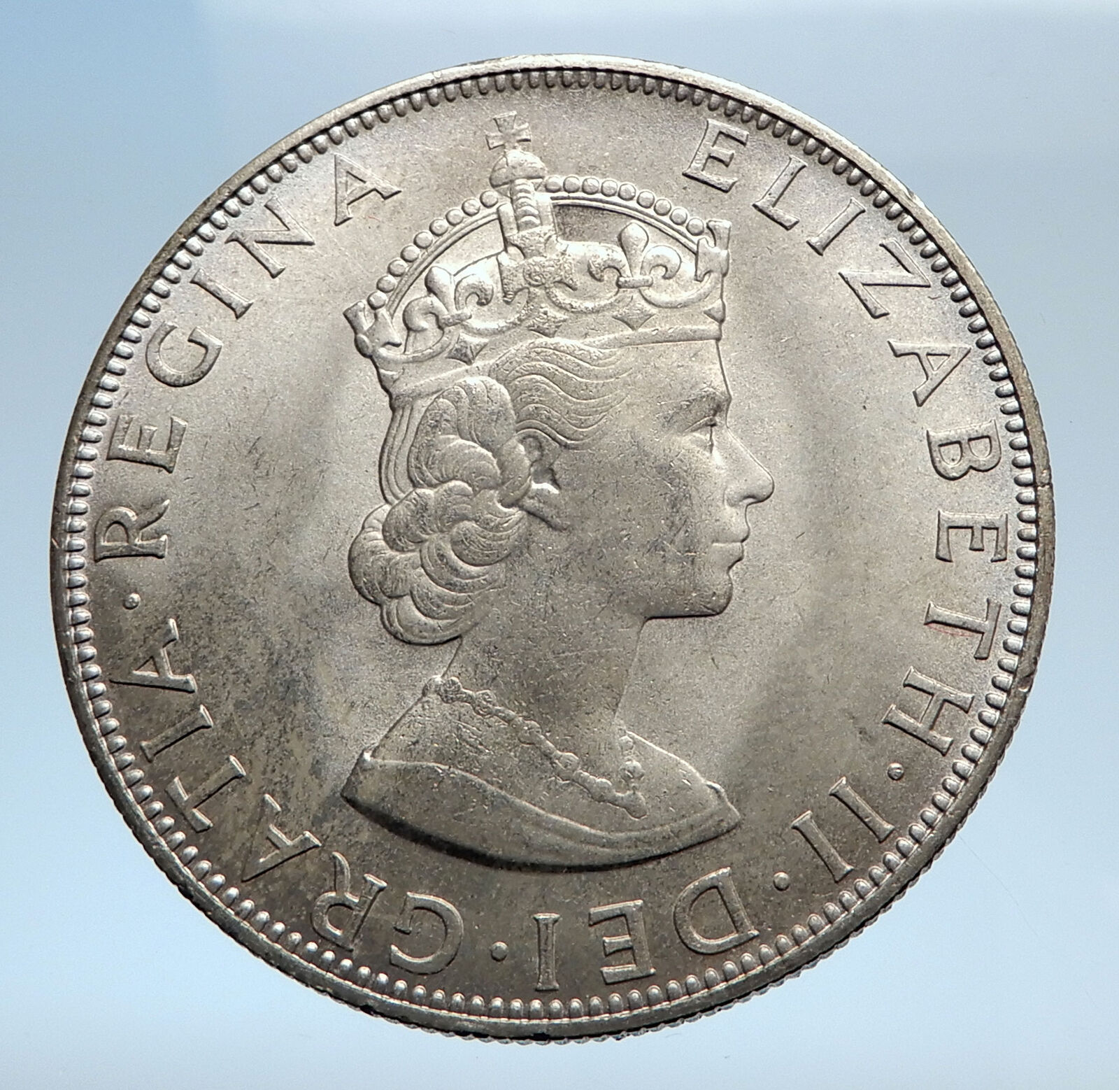 1964 Bermuda British Colony LARGE Elizabeth II Antique Silver Crown Coin i74044