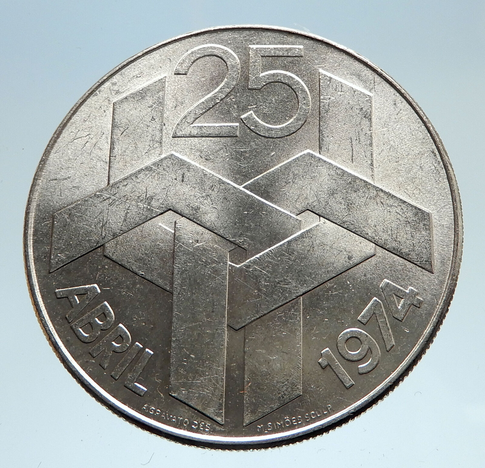 1974 PORTUGAL 25 Yrs Carnation Revolution Genuine Silver 250 Escudos Coin i75067