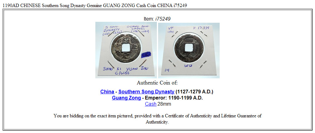 1190AD CHINESE Southern Song Dynasty Genuine GUANG ZONG Cash Coin CHINA i75249