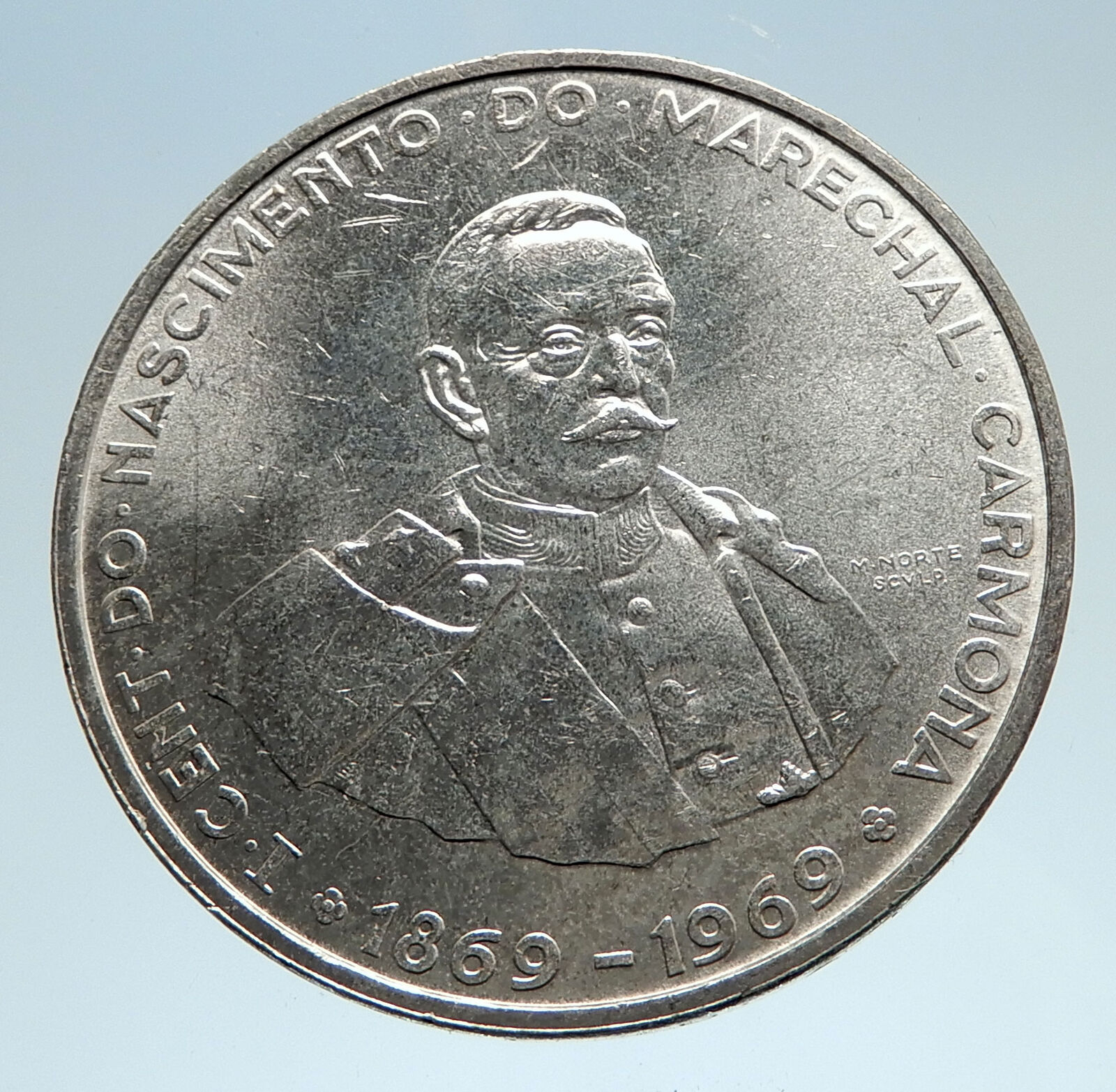 1969 PORTUGAL w President Oscar Carmona Genuine Silver 50 Escudos Coin i75068