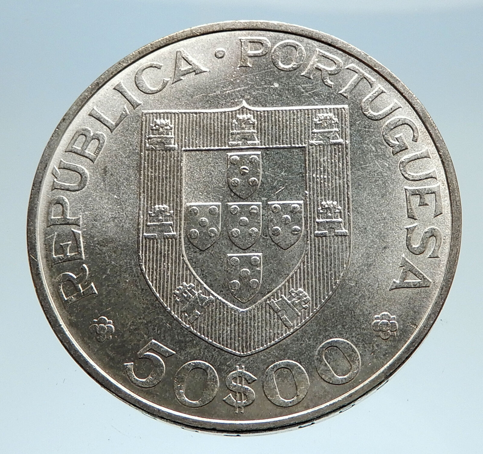 1969 PORTUGAL w President Oscar Carmona Genuine Silver 50 Escudos Coin i75068