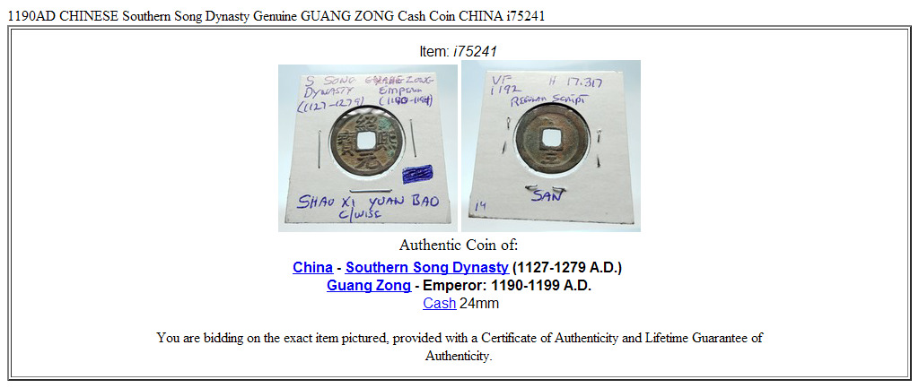 1190AD CHINESE Southern Song Dynasty Genuine GUANG ZONG Cash Coin CHINA i75241