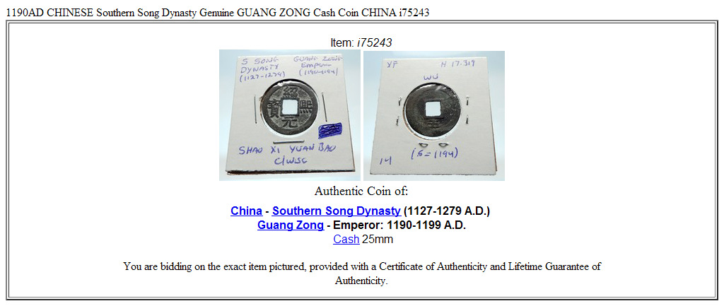 1190AD CHINESE Southern Song Dynasty Genuine GUANG ZONG Cash Coin CHINA i75243