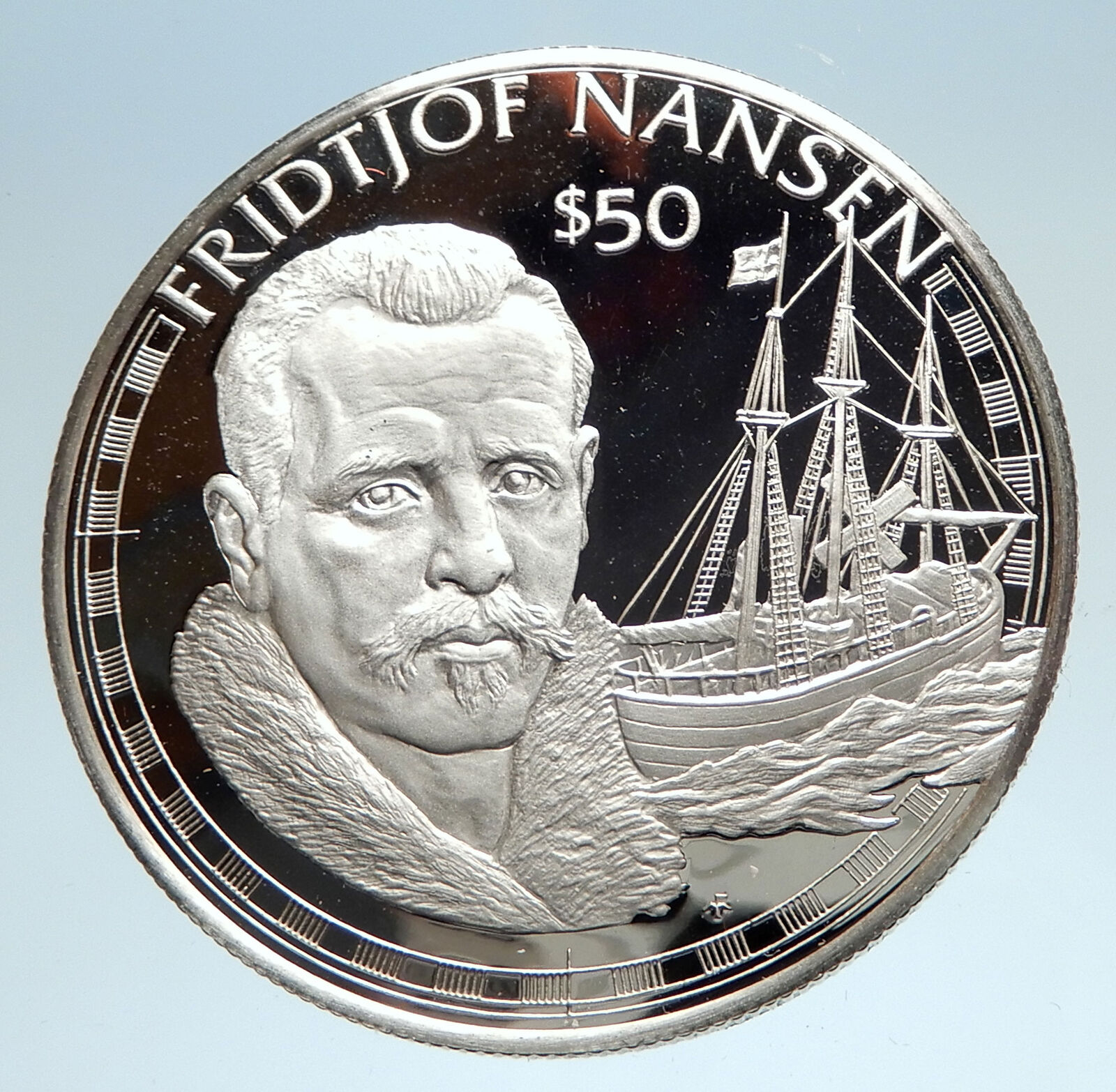 1988 COOK ISLANDS Elizabeth II w Fridtjof Nansen Antique Silver $50 Coin i75056