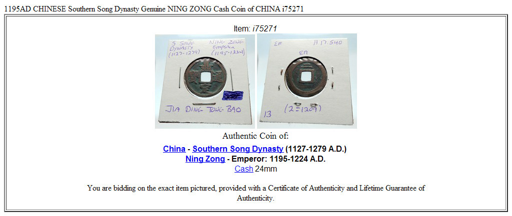 1195AD CHINESE Southern Song Dynasty Genuine NING ZONG Cash Coin of CHINA i75271