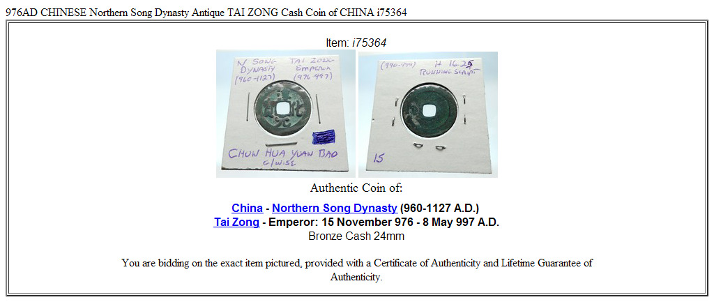 976AD CHINESE Northern Song Dynasty Antique TAI ZONG Cash Coin of CHINA i75364