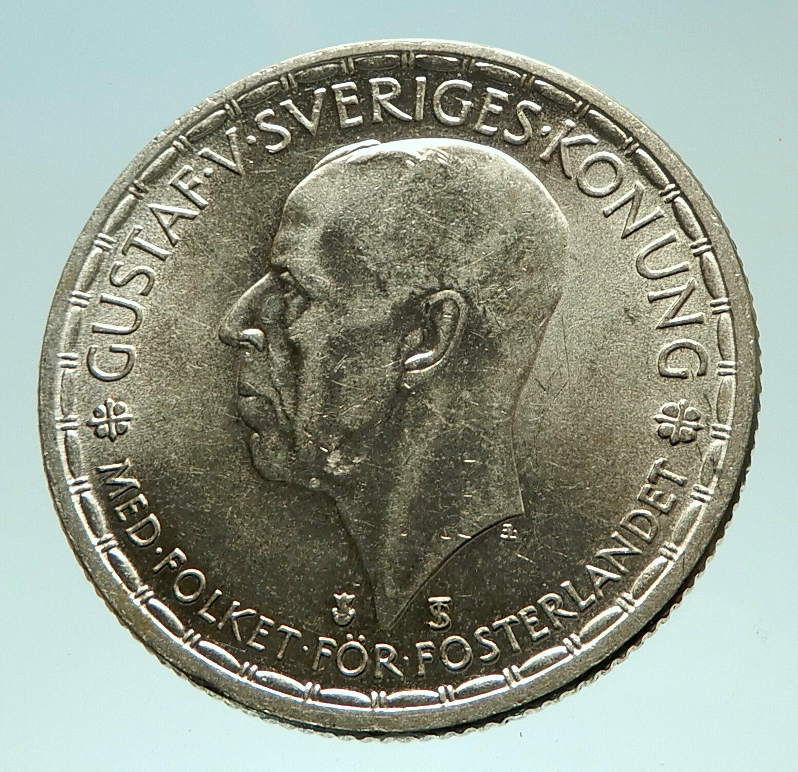 1950 SWEDEN Antique Silver 2 Kronor w KING Gustav V SWEDISH Vintage Coin i76037